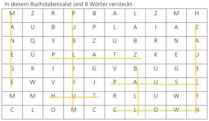Buchstabensalat, 8 Wörter